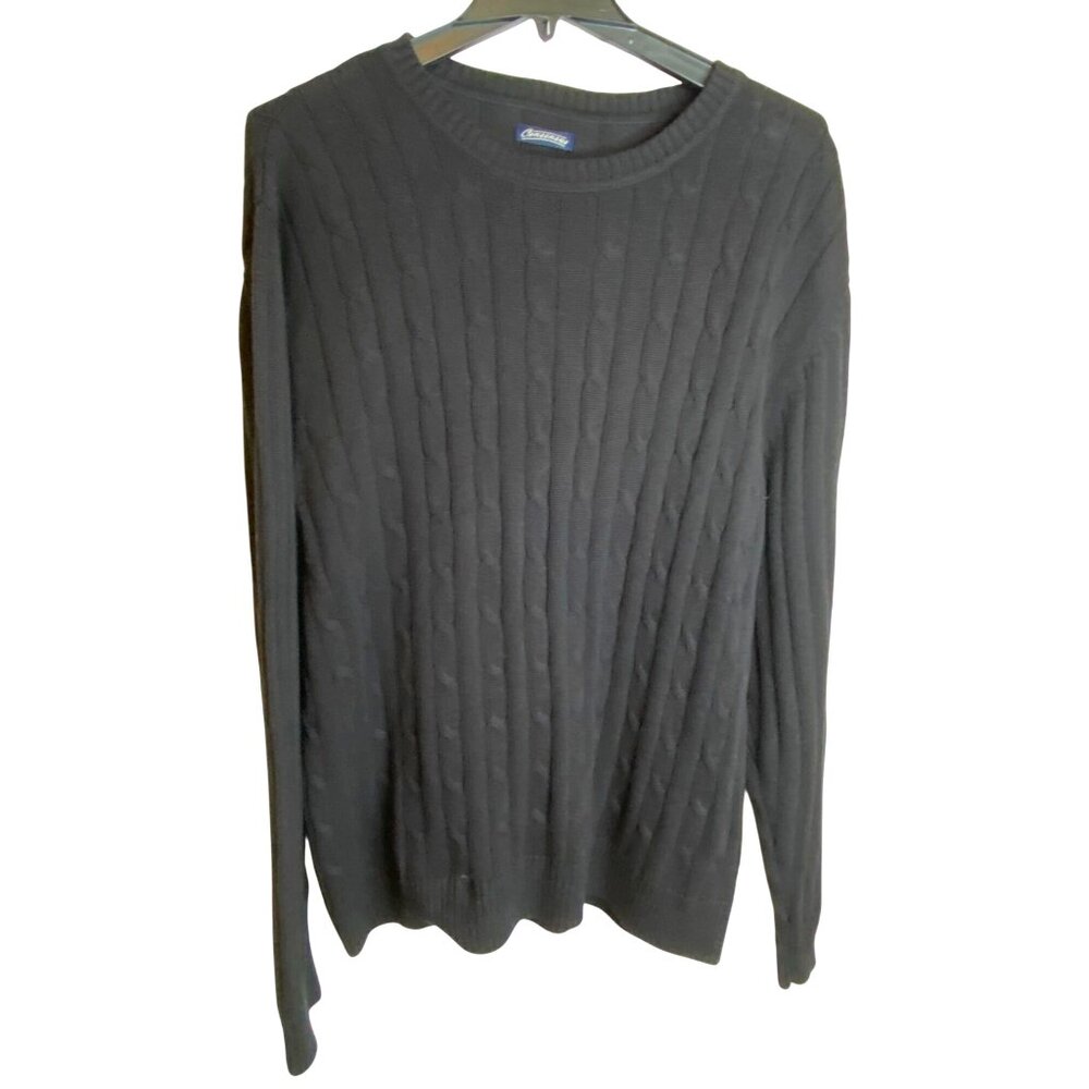 Consensus Men's Black Cable Knit Preppy Dark Academia Crewneck Sweater Size XXL
